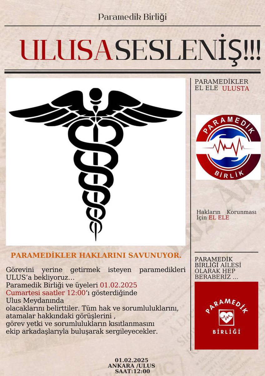 📍 Ankara-Ulus Meydanı
🗓️ 1 Şubat 2025 Cumartesi
⏰ 12.00