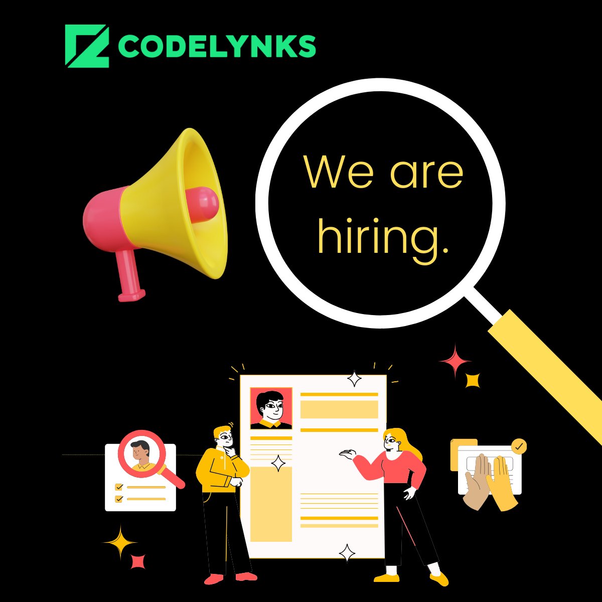 Codelynks's tweet image. 🚀 Codelynks is Hiring! 🚀

Join us to work on game-changing technologies &amp;amp; cutting-edge projects. Open roles: Developers, Analysts, UI/UX Experts &amp;amp; more!

🔗 Apply today: codelynks.com/careers
📌 Follow us: linkedin.com/company/codely…
#Hiring #TechCareers #Codelynks #CareerGrowth
