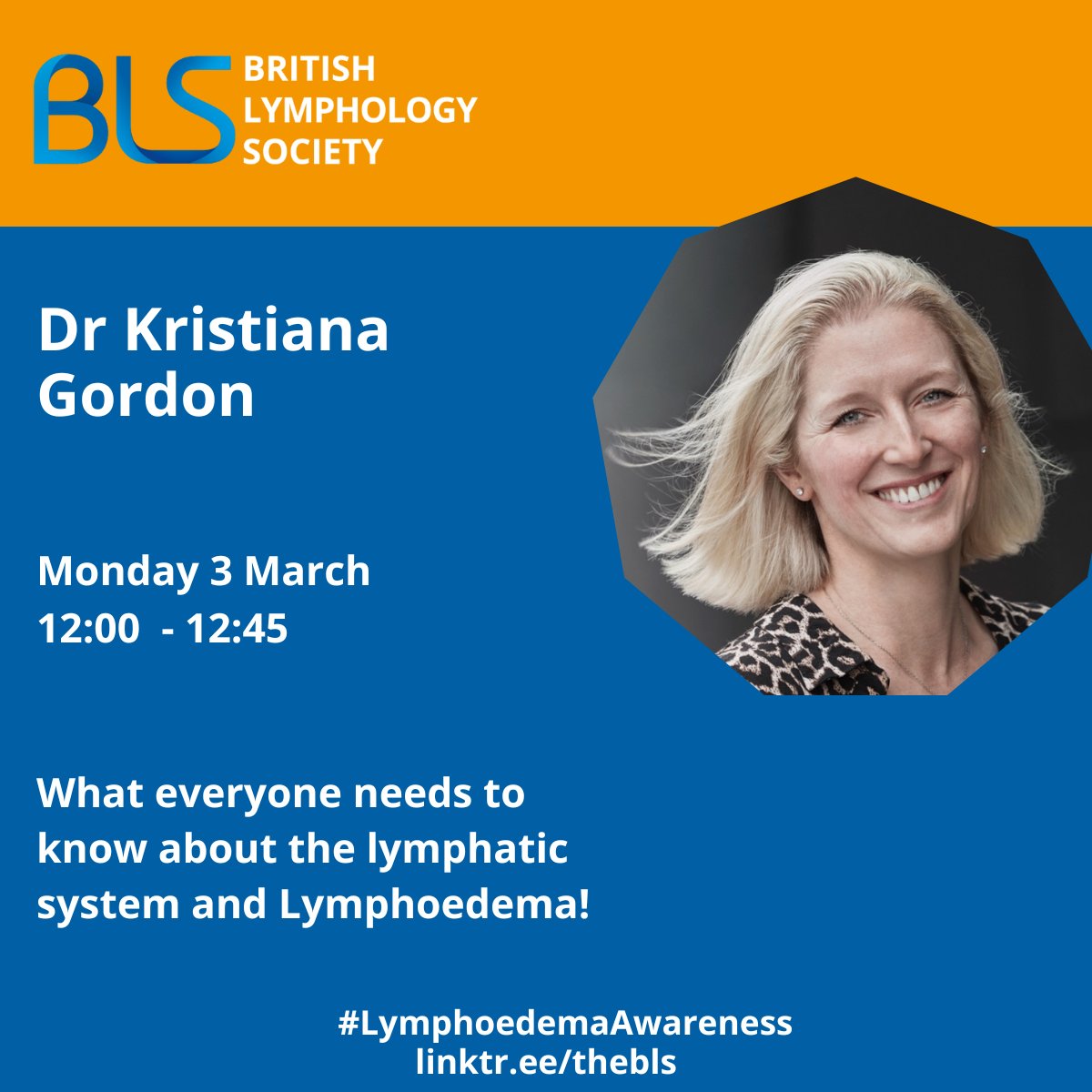 Don’t miss Dr Kristiana Gordon presenting "What everyone needs to know about the lymphatic system and lymphoedema!" at #LymphoedemaAwareness Week 2025.

The lymphatic system – vital for health but ignored until it goes wrong. We can help!

Register Now : thebls.regfox.com/lymphoedema-aw…