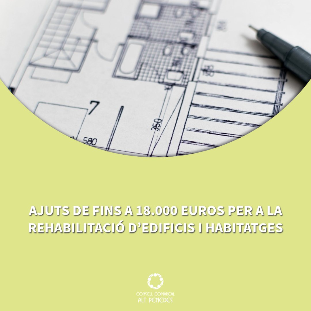🏡🌱AJUTS DE FINS A 18.000 EUROS PER A LA #REHABILITACIÓ D’EDIFICIS I HABITATGES

El Servei comarcal d’ #Habitatge informa dels ajuts convocats per l’Agència de l’Habitatge de Catalunya i ajuda en la seva tramitació

➕Més informació a: ccapenedes.cat/actualitat/not…