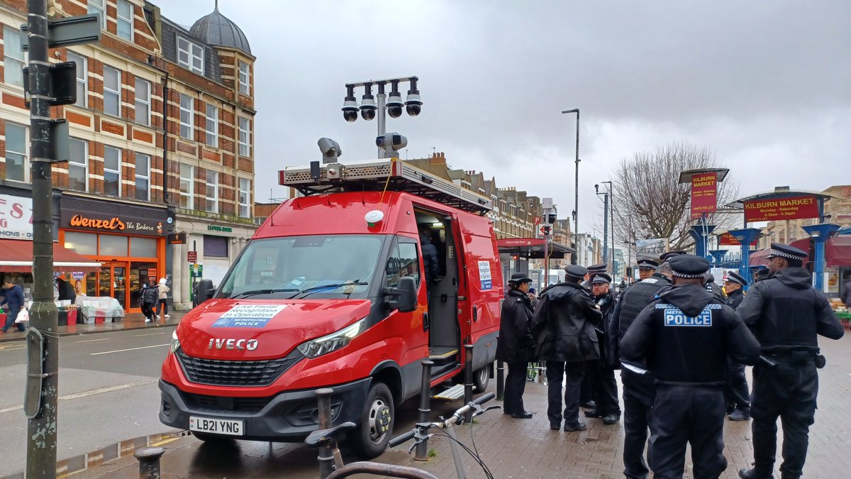 Live Facial recognition (LFR) Op was conducted  yesterday in Kilburn with great results.
15 people identified and stopped in total, 9 of those #arrested 6x Failure To Appear 1x #drug offences 1x #theft 1x telecommunications offences.