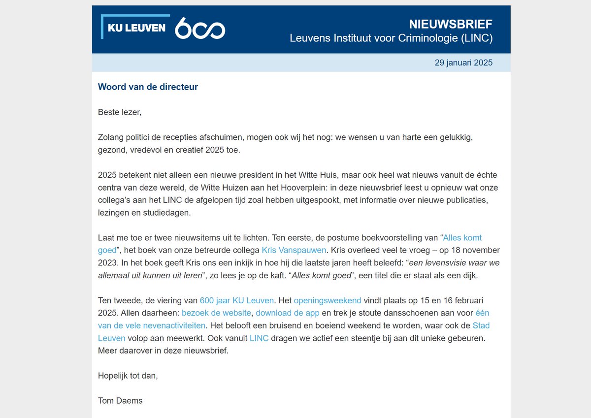 De 14e editie van onze nieuwsbrief is zonet verschenen: mailing.kuleuven.be/r-7e168d6870a3…
 
Indien u onze nieuwsbrief automatisch via e-mail wenst te ontvangen kunt u zich inschrijven op onze mailinglijst: law.kuleuven.be/linc/nieuwsbri…  #criminologie