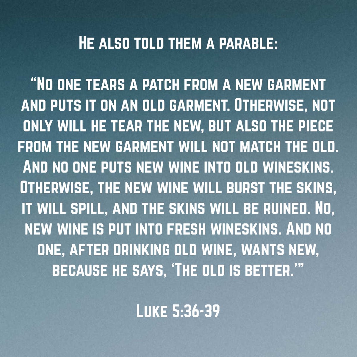 I believe here Jesus is talking about the new life and the resurrection, because while we do have new life in him, our current bodies are like the old wineskin. They don't need to be patched, but replaced.

Eventually we will have new wineskins for the new wine, but not yet.