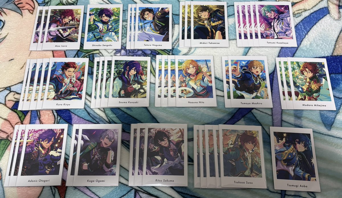 m__siz's tweet photo. 【交換】あんスタ　ぱしゃっつ　vol.5 action

譲) 真緒　忍　鉄虎　翠　巽　紅郎　颯馬　なずな　友也　斑　アドニス　晃牙　⭐︎凛月　⭐︎司　つむぎ

求)泉　友人分:桃李

⭐︎は泉のみ　⭐︎以外定価＋送料にてお譲り可能です
泉含む方と纏めてのお取引優先いたします
お気軽にお声がけ下さい🙇🏻‍♀️ https://t.co/oXEl4VzV4L