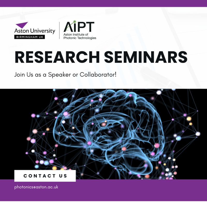 Aston Institute of Photonic Technologies (@astonphotonics) on Twitter photo At #AstonPhotonics, we host a regular seminar series covering cutting-edge topics in photonics and related fields. We’re always excited to welcome new speakers!
If you’re interested in sharing your research ideas, please get in touch:
🌐photonics@aston.ac.uk. At #AstonPhotonics, we host a regular seminar series covering cutting-edge topics in photonics and related fields. We’re always excited to welcome new speakers!
If you’re interested in sharing your research ideas, please get in touch:
🌐photonics@aston.ac.uk.