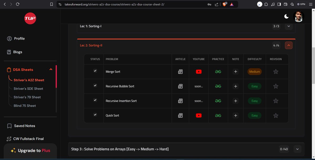 rjeetgupta's tweet image. Today, I revisited the Quick Sort and Merge Sort algorithms from the @takeUforward_  YouTube channel. I am following the #StriverA2ZDSA sheet for my entire DSA journey. Thanks for the amazing DSA sheet, @striver_79 !