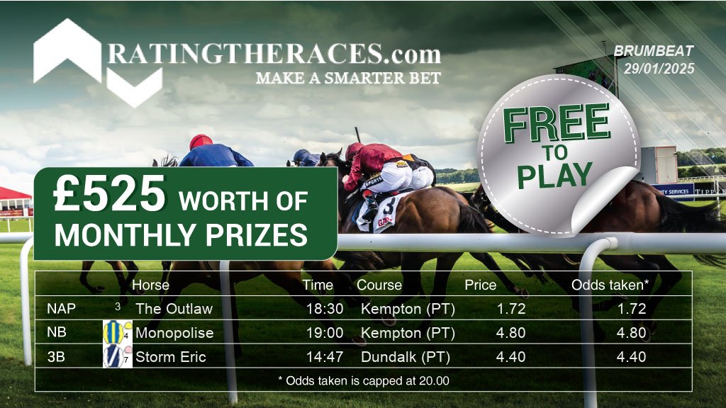DerekWard1964's tweet photo. My #RTRNaps are:

The Outlaw @ 18:30
Monopolise @ 19:00
Storm Eric @ 14:47

Sponsored by @RatingTheRaces - Enter for FREE here: https://t.co/qbV772XXCK https://t.co/bpDiLhyuh2