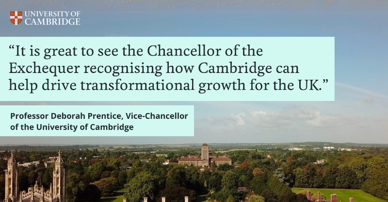 Cambridge_Uni's tweet photo. 📈 Cambridge is at the heart of Government plans to go ‘further and faster’ to kick start economic growth in the UK, as outlined by @RachelReevesMP @hmtreasury today.

Read the reaction to the speech from our Vice-Chancellor, Professor Deborah Prentice 👇