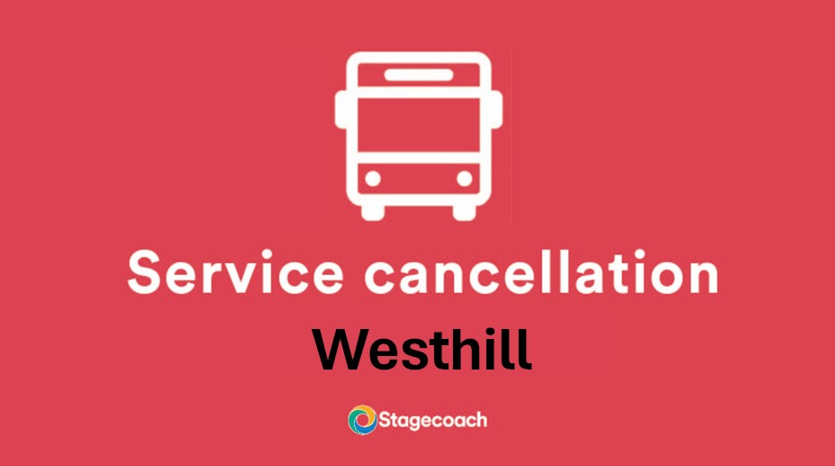 StagecoachBBird's tweet photo. Due to an incident on the bus the 12:55 to Westhill has not run. The return at 13:44 will also not run. Apologies for any inconvenience the has caused. https://t.co/E5ZxAc7gRe