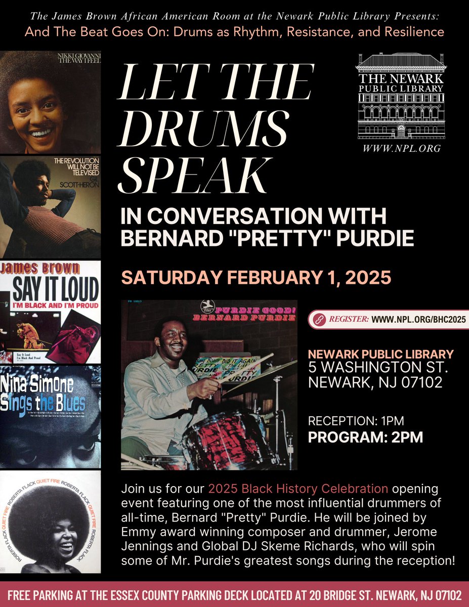 Join us this Saturday as we welcome the legendary Bernard "Pretty" Purdie for the opening of our Black History Month Celebration: And The Beat Goes On: Drums as Rhythm, Resistance, Resilience! 

1pm Reception 
2pm-4pm Program