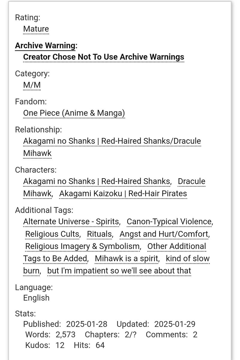 I lied I'm writing no shanks getting his guts rearranged (as of now ofc), it's time for some PLOT archiveofourown.org/works/62592175…