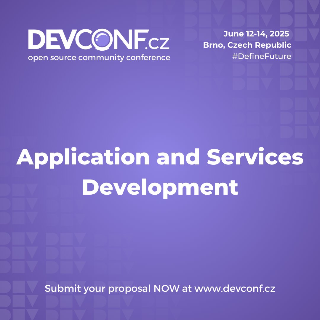 devconf_cz's tweet photo. Calling all #opensource application & service developers!
This #DevConf_CZ 2025 theme seeks proposals on building and deploying apps: #AppDevelopment, #ServiceDevelopment, #AppTesting, #Observability, #CloudNative, and more.
👉Submit your proposal: https://t.co/kqBrzfXM04 https://t.co/zXRMQWlMGl