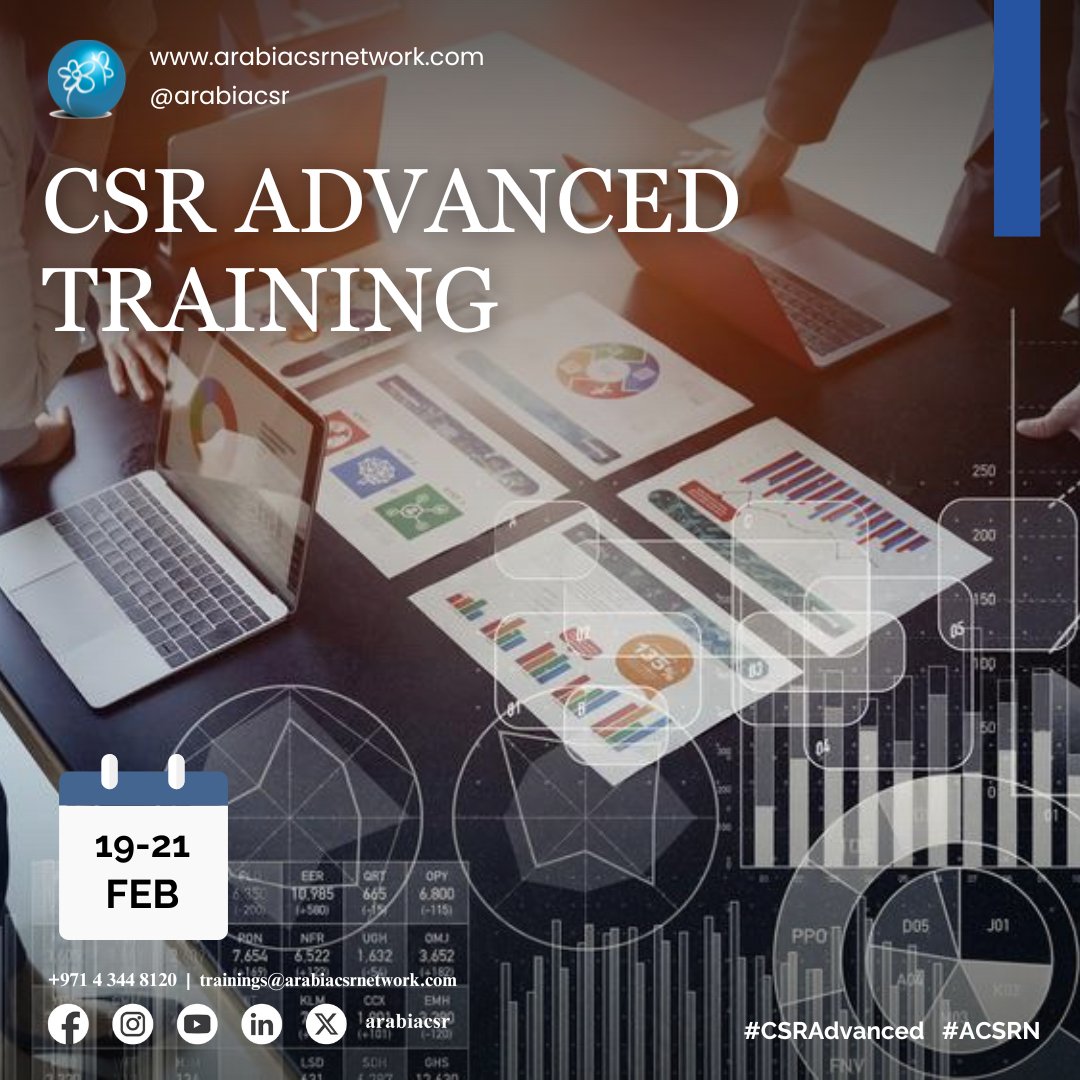 ArabiaCSR's tweet image. 🚀 Is your CSR strategy future-ready?

Join ACSRN’s CSR Advanced Training on 19th-21st Feb 2025 &amp;amp; drive innovation! 📊 Companies with strong CSR see 26% more customer loyalty &amp;amp; 32% higher employee engagement.

Register now: trainings@arabiacsrnetwork.com! #CSR #AdvancedTraining