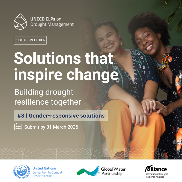 Global Water Partnership (@gwpnews) on Twitter photo 📷 How do #GenderResponsive solutions to #drought and #WaterScarcity look like in a snapshot?
Submit your suggestion to the #PhotoCompetition by <a href="/UNCCD/">UN Land and Drought</a>, GWP, and International Drought Resilience Alliance (IDRA) to unlock the prize.
Learn more 👉 bit.ly/4g5FHMB 📷 How do #GenderResponsive solutions to #drought and #WaterScarcity look like in a snapshot?
Submit your suggestion to the #PhotoCompetition by <a href="/UNCCD/">UN Land and Drought</a>, GWP, and International Drought Resilience Alliance (IDRA) to unlock the prize.
Learn more 👉 bit.ly/4g5FHMB