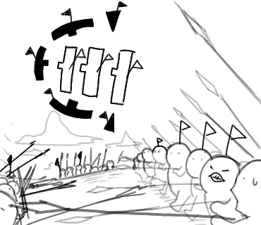 戦国ヤリ持ちマンも整然と隊伍を組んで前進しつつ、ツンツン突きあってたのかと思いましたけど、あんまりそんな雰囲気でもなさそうですね… 