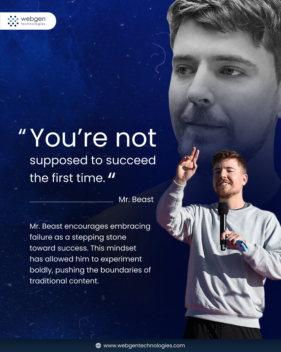 Webgentweet's tweet image. Failure isn’t the end—it’s just the beginning.🚀✨

Take risks, experiment, and keep pushing forward! 🔥

#WebgenTechnologies #MrBeast #SuccessMindset #GrowthMindset #Inspiration