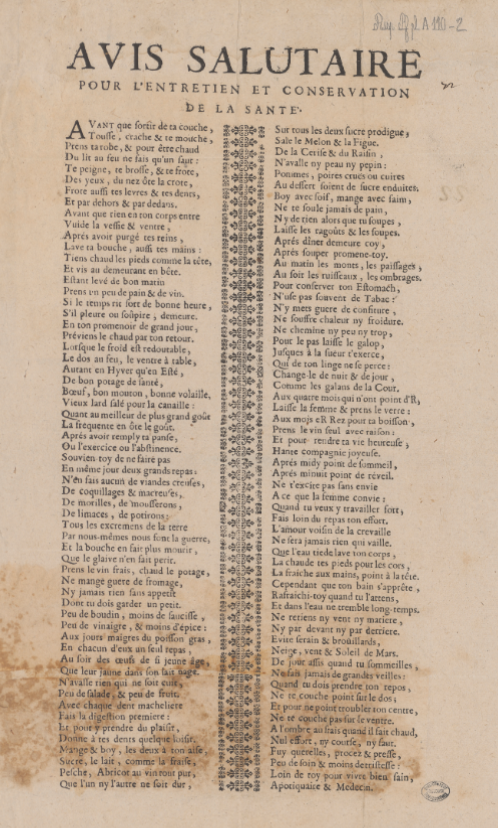 🔍#Focus🔍
#Tolosana vous présente ses meilleurs vœux et vous offre plusieurs conseils pour conserver la #santé dénichés dans un court texte "Avis salutaire pour l’entretien et la conservation de la santé" : t.ly/n9Rar
#Patrimoine #BonnesResolutions #Toulouse #BibNum