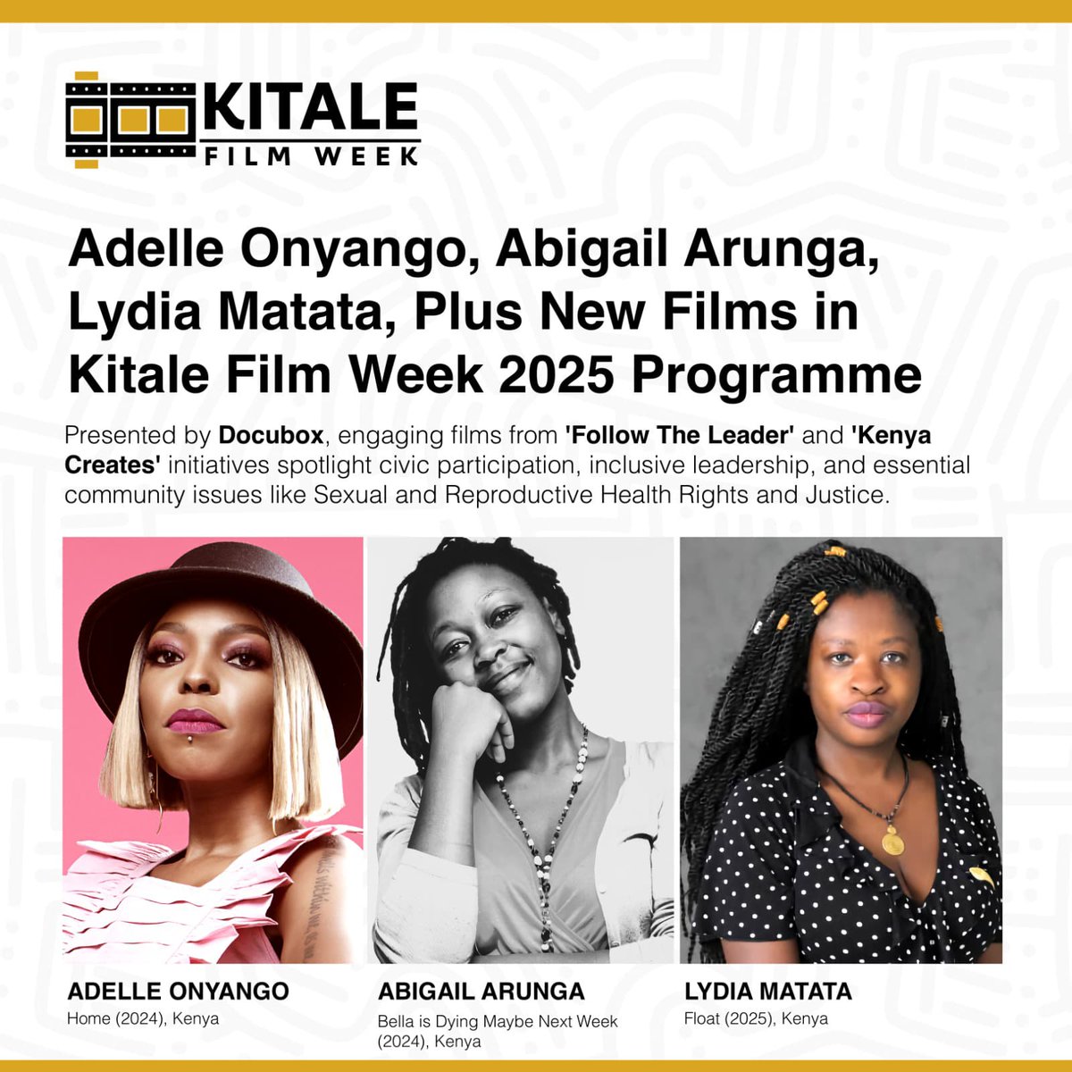 So happy to be next to these amazing women, showing my short film for the first time at <a href="/kitalefilmweek/">Kitale Film Week</a>. Thank you for the opportunity, and thank you <a href="/DOCUBOXFilmFund/">DOCUBOX EA Film Fund</a> and @EnterCJ3 🙏🏾🙏🏾🙏🏾🙏🏾