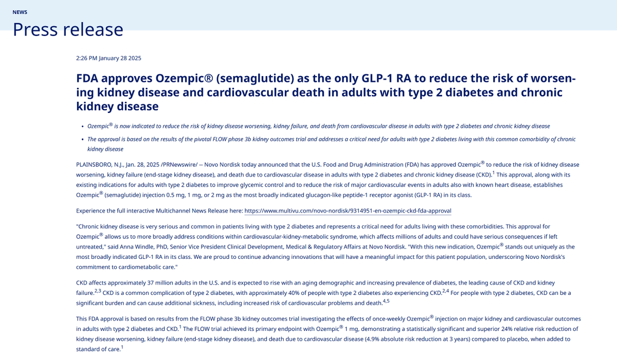 semaglutide ckd approval The FDA has approved #semaglutide for treating chronic kidney disease #CKD  in adults with type 2 diabetes to reduce the risk of worsening kidney  disease, kidney failure, and cardiovascular death, based on