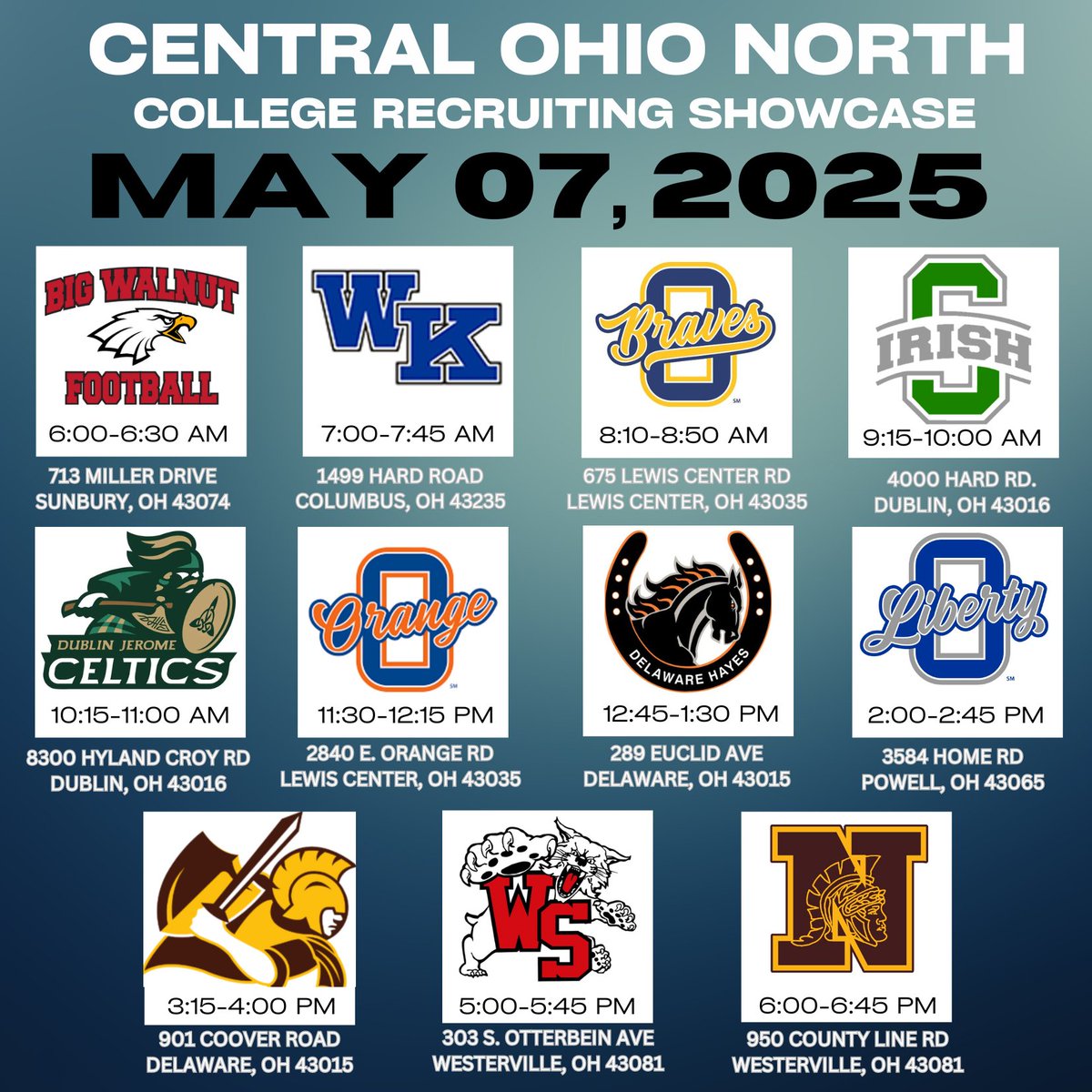 Olentangy Braves FB (@ohsbravesfb) on Twitter photo College Recruiting Showcase-May 7 College Recruiting Showcase-May 7