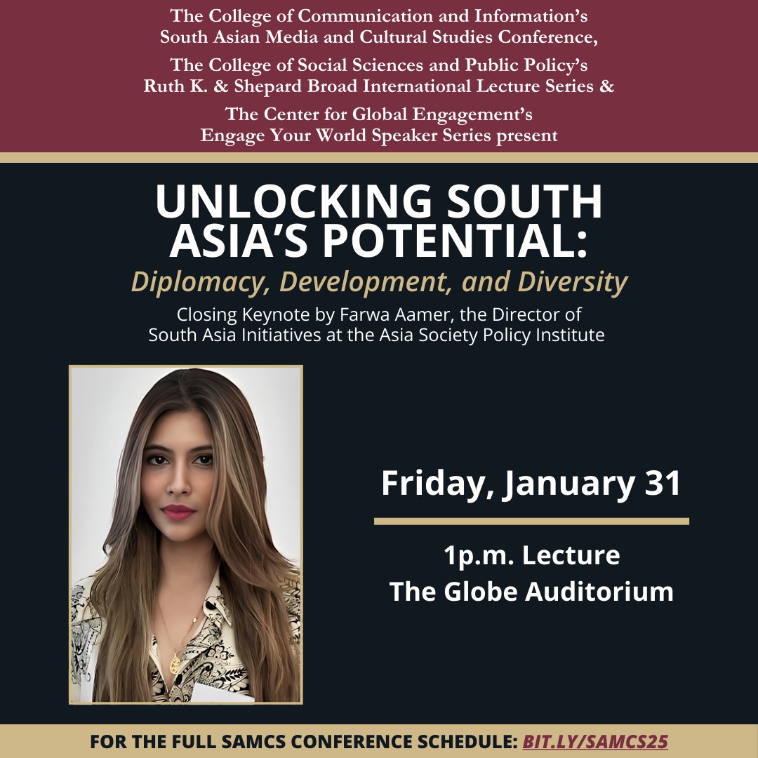 ⏰ Reminder: Don’t miss the closing keynote at #SAMCS25! 🎤

🎓 Keynote Lecture: 1 PM
📍 Globe Auditorium

Full program: bit.ly/samcs25

#SAMCS25 #Keynote #CelebratingVoices #SouthAsia #UnlockingSouthAsianPotential