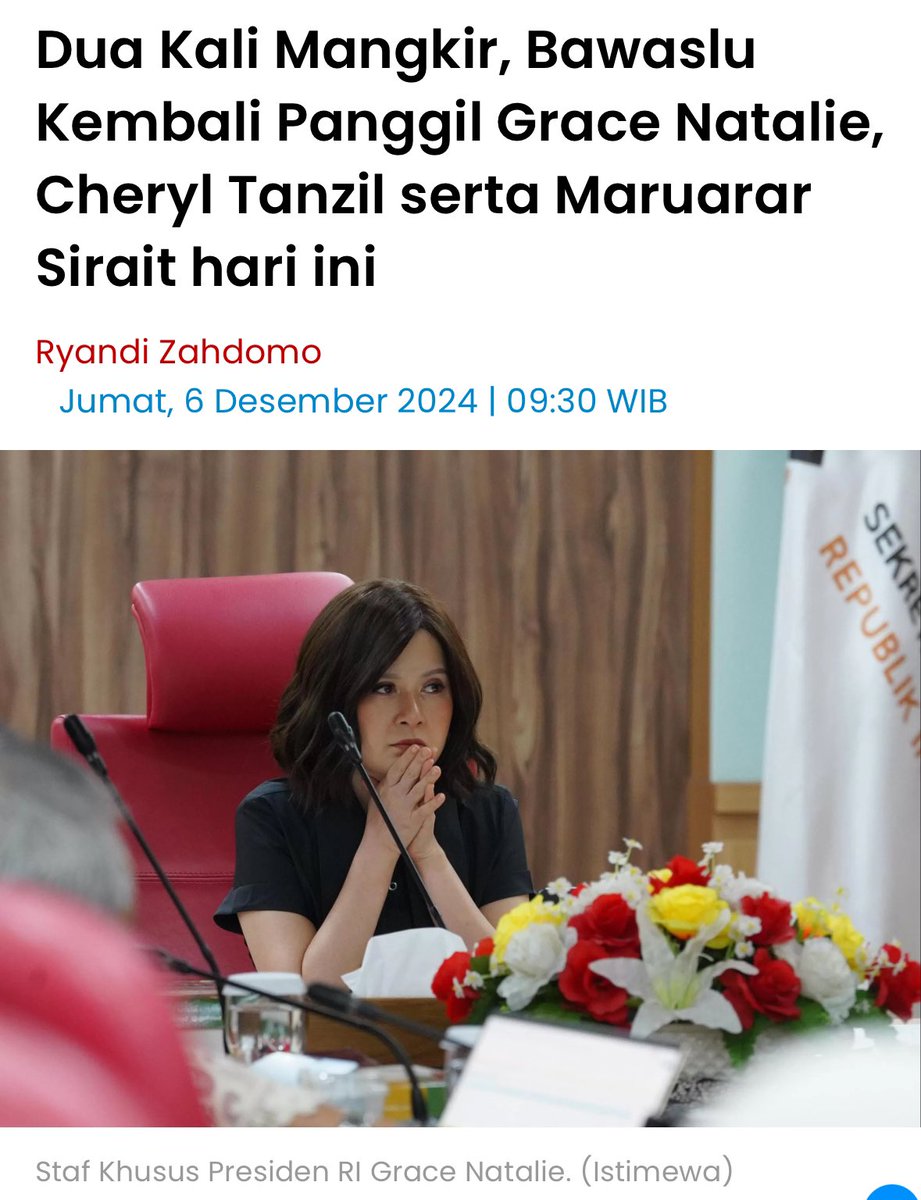 Fedi Nuril (@realfedinuril) on Twitter photo Kalau gitu siapa? Sebut saja nama partainya. Nanti gue bantu mention.
Btw, kenapa <a href="/grace_nat/">Grace Natalie</a> dan <a href="/CherylTanzil/">Cheryl Tanzil</a> dua kali mangkir waktu dipanggil Bawaslu di Pilkada kemarin?
x.com/jawapos/status… Kalau gitu siapa? Sebut saja nama partainya. Nanti gue bantu mention.
Btw, kenapa <a href="/grace_nat/">Grace Natalie</a> dan <a href="/CherylTanzil/">Cheryl Tanzil</a> dua kali mangkir waktu dipanggil Bawaslu di Pilkada kemarin?
x.com/jawapos/status…