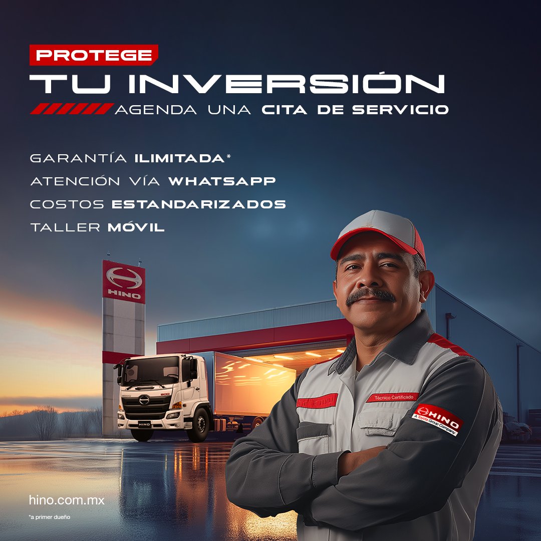 Haz valer tu inversión y realiza el mantenimiento preventivo a toda tu flotilla.

Agenda una cita de servicio en tu concesionario más cercano. Encuéntralo aquí: bit.ly/3POua8N.

#SoporteTotal #HinoMX #CamionesHino #CalidadHino