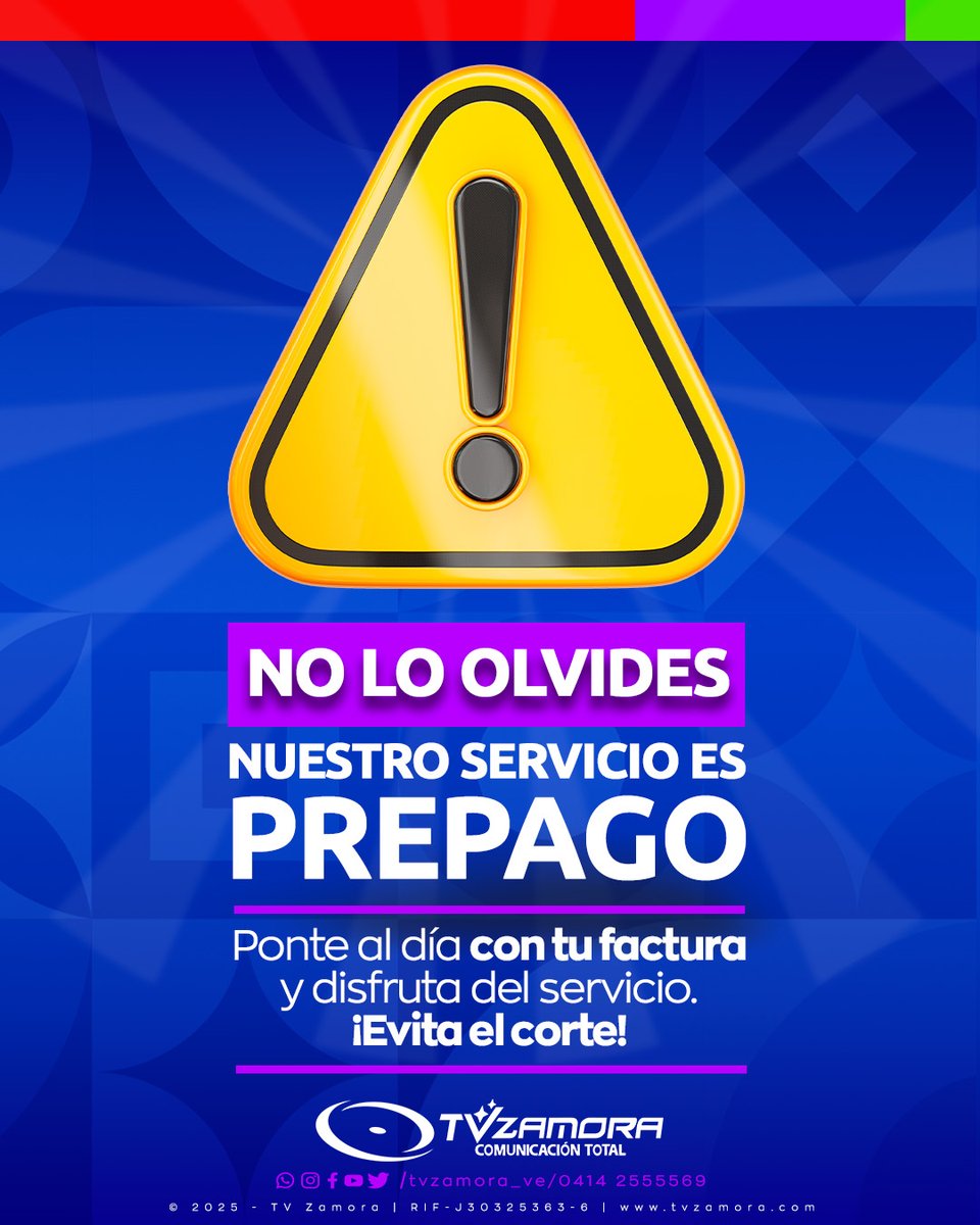 Nuestro servicio es PREPAGADO

Mantén tu factura al día y disfruta de nuestro servicio sin interrupciones y paga antes los primeros días del mes.

💡 Evita el corte, ponte al día hoy mismo.

📞 Contáctanos para más información.