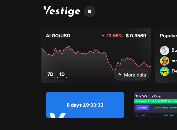 vestigefi's tweet image. And so the final countdown to Vestige v4 open beta begins!
We can't wait to show you our completely new app (&amp; API) rebuilt from the ground up.
Algorand deserves only the best.
