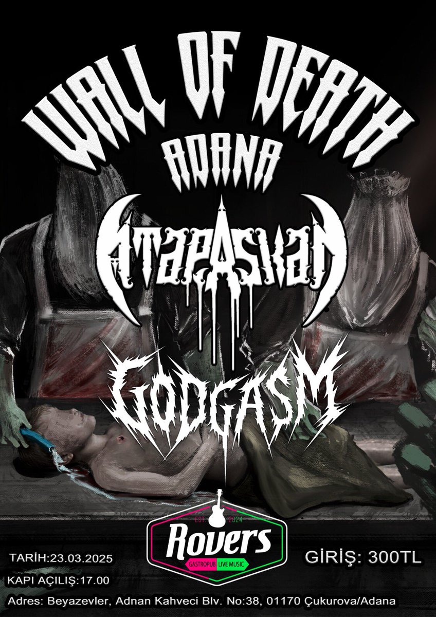 #adana daki konserde Godgasm ile sahnedeyiz. 23 Mart Pazar. #Concert #thrashmetal #DeathMetal 🤘🏽🤘🏽🤘🏽