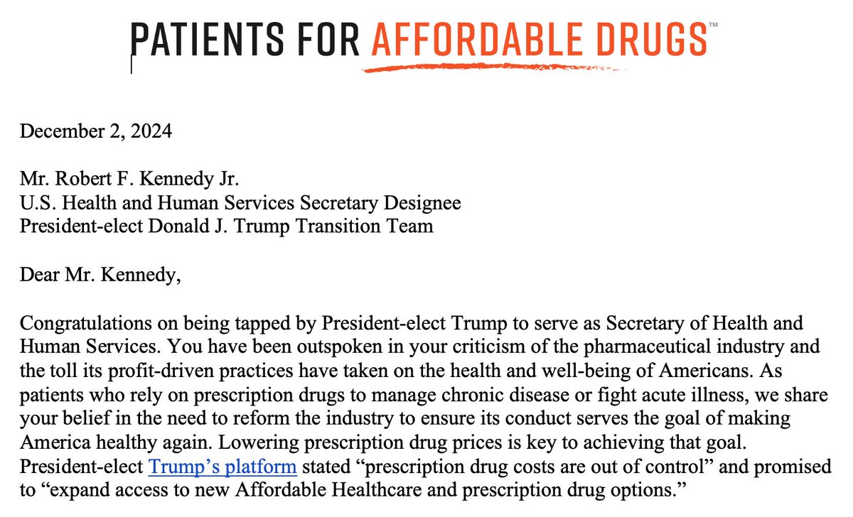 RFK, Jr. says: "I met w/PhRMA. I met w/PBMs. My job is to meet w/all the stakeholders."
We are patients-no stakeholders are more important. We've been trying to meet with him for almost 2 months. Today I reiterate our request for a meeting on behalf of patients.