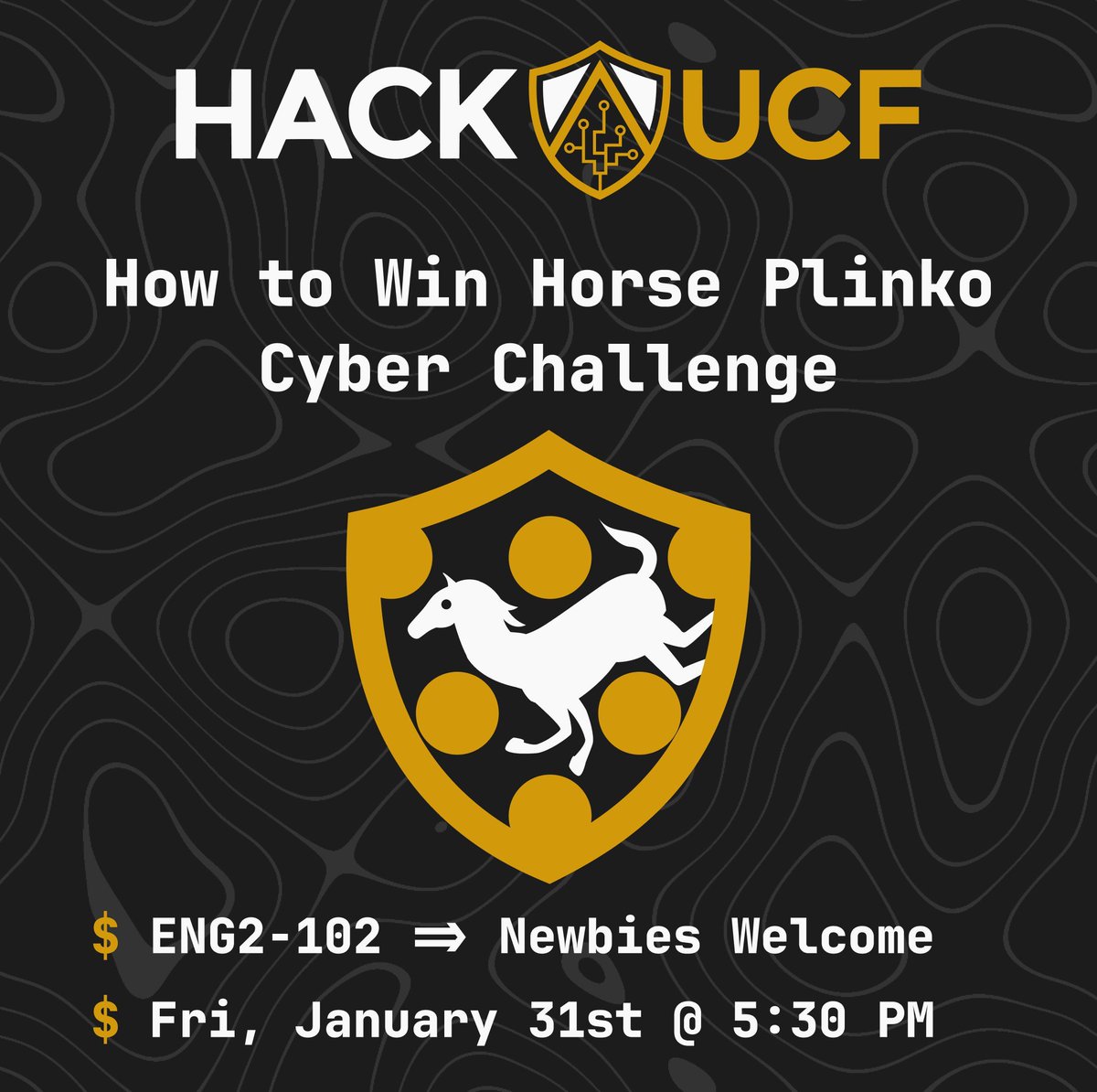 🐴 ‼️  Want to know the secrets of defending our coveted Plinko Sauce™? Come join us this Friday at 5:30 in ENG2-102 to learn the winning strats of last years Horse Plinko Cyber Challenge Winners! 

#hackucf #horseplinko #ucfclubs #cybersecurity