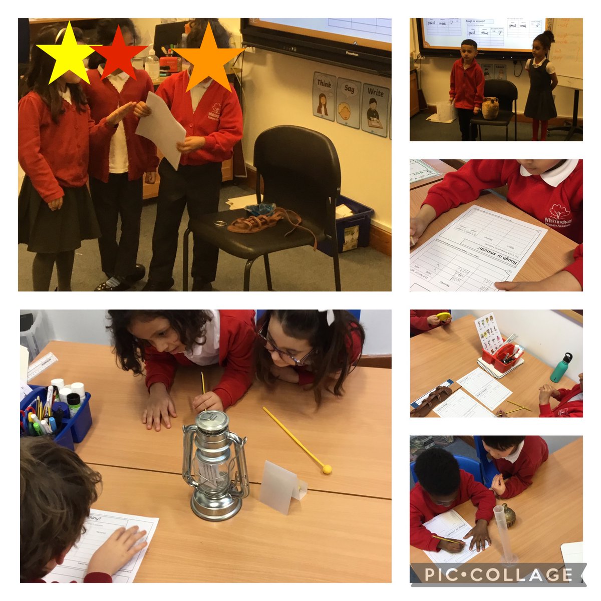 Today in science we learnt 6 different physical properties. We have been touching and investigating different objects and with our table groups, we discussed their physical properties such as hard, soft, dull, shiny...