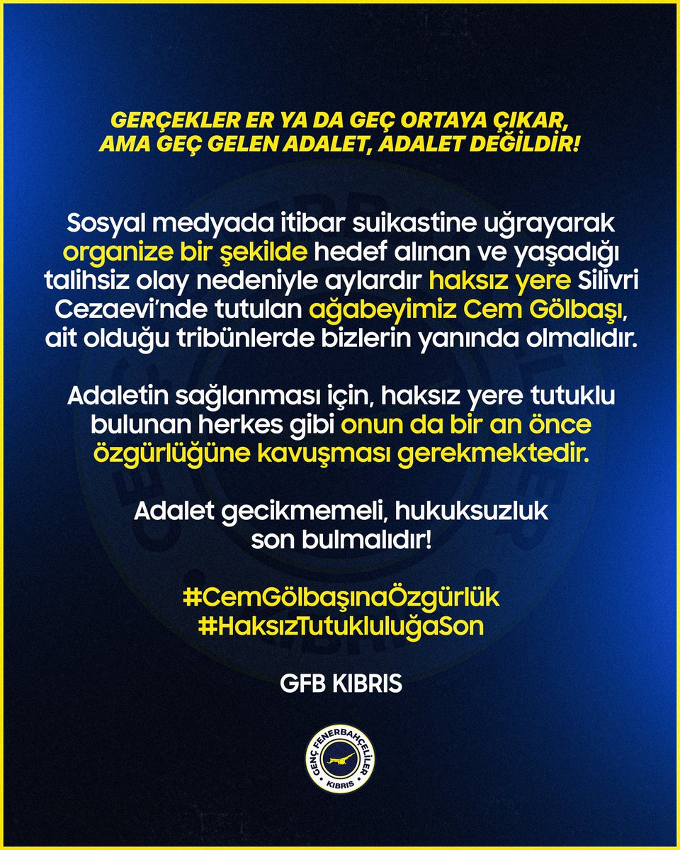 Geç gelen adalet, adalet değildir!

#HaksızTutukluluğaSon #CemGölbaşıİçinÖzgürlük