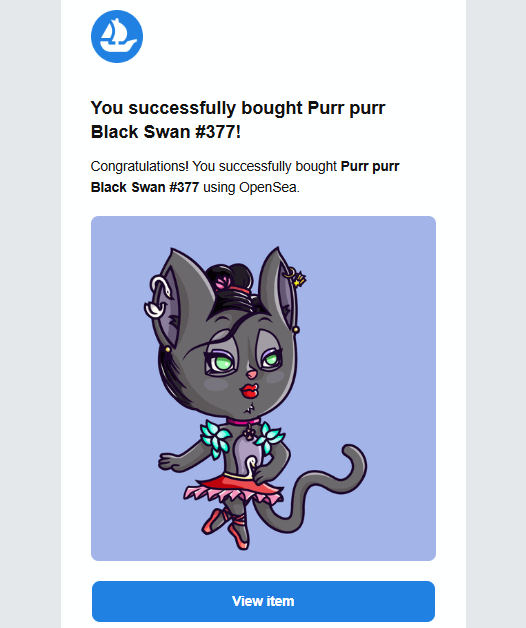 BOUGHT🥳🥳🥳

This Purr purr Black Swan is a wonder and I love it very much😍😍😍
Thank you Rando for your incredible creations❣️🙏

#NFTCollectors #nftbuyers #NFTCommunity