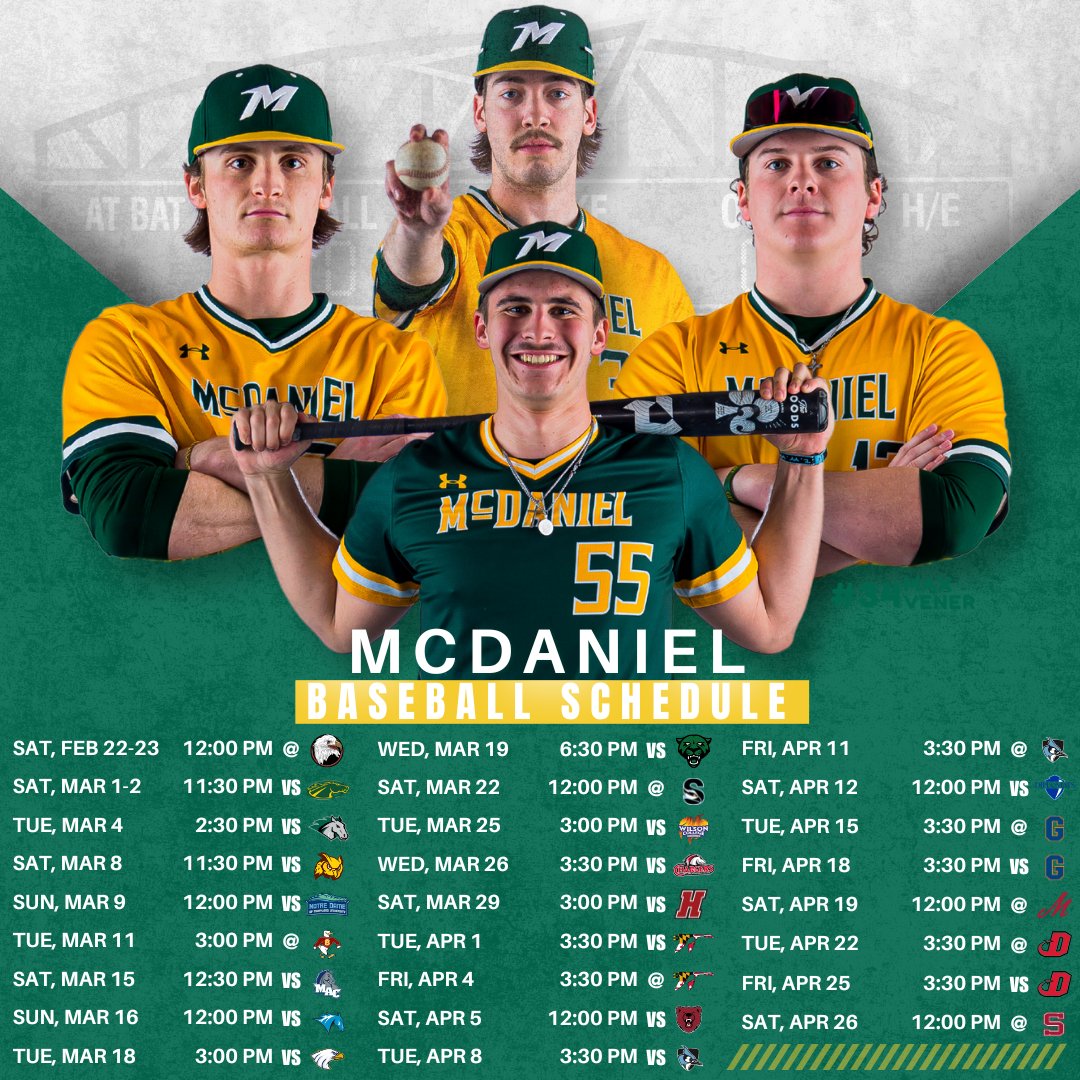 McDaniel College Athletics (@mcdanielsports) on Twitter photo America's favorite past time returns to Westminster on March 1 when <a href="/McDaniel_BASE/">McDaniel College Baseball</a> hosts Skidmore on Preston Field. The season opens on Feb. 22.
SCHEDULE: bit.ly/4hwVrIE
#GetOnTheHill #d3baseball America's favorite past time returns to Westminster on March 1 when <a href="/McDaniel_BASE/">McDaniel College Baseball</a> hosts Skidmore on Preston Field. The season opens on Feb. 22.
SCHEDULE: bit.ly/4hwVrIE
#GetOnTheHill #d3baseball