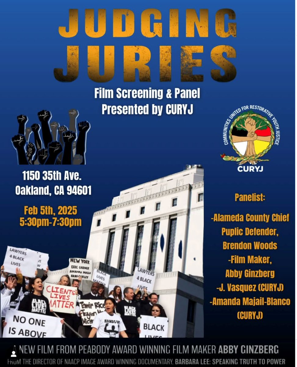 Alameda County Public Defenders (@acdefenders) on Twitter photo Public Defenders know juries better than anyone. Don't miss this film screening and panel discussion featuring our very own Public Defender Brendon Woods.
Feb. 5 5:30-7:30pm
1150 35th Ave, Oakland
@curyj510 <a href="/brendonwoodspd/">Brendon Woods</a> Public Defenders know juries better than anyone. Don't miss this film screening and panel discussion featuring our very own Public Defender Brendon Woods.
Feb. 5 5:30-7:30pm
1150 35th Ave, Oakland
@curyj510 <a href="/brendonwoodspd/">Brendon Woods</a>