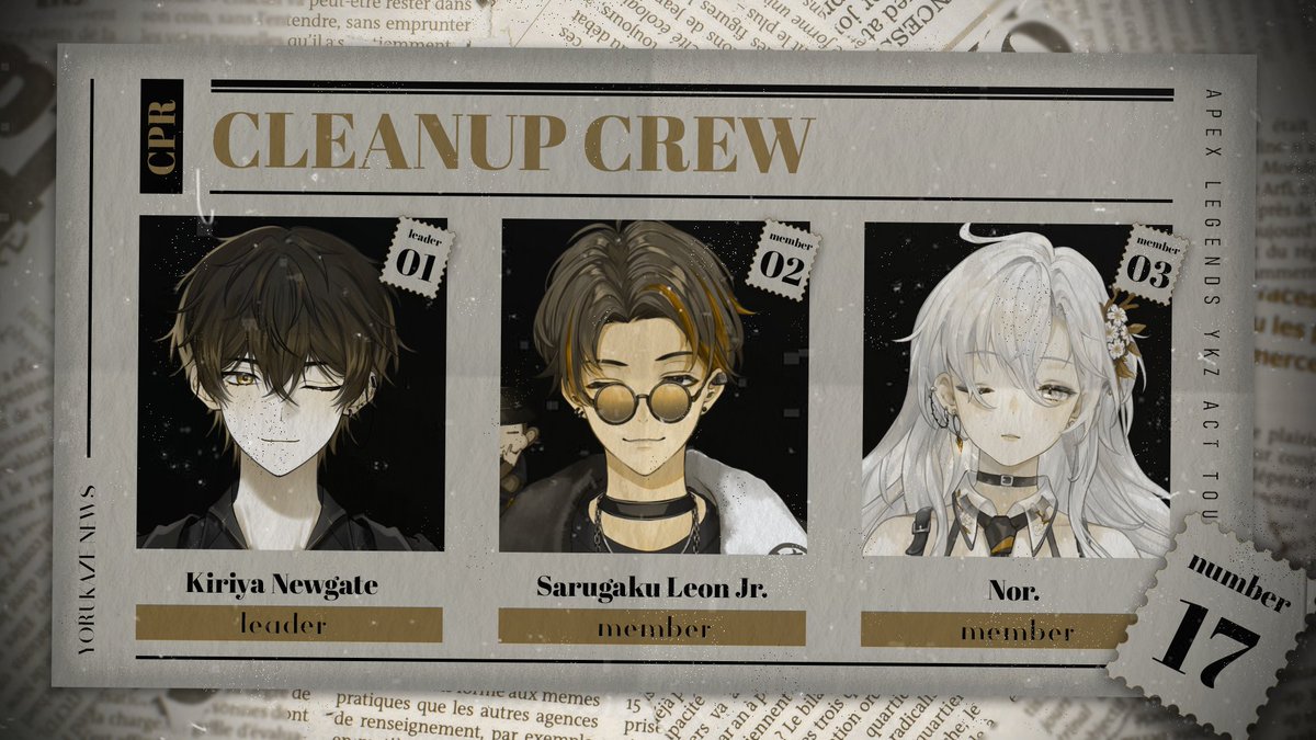 mouseCTRL (@mousectrl_aim) on Twitter photo Make way for the CLEANUP CREW!
Kiriya Newgate🍷⛓️(<a href="/KiriyaNewgate/">Kiriya 🍷⛓️</a>)
Sarugaku Leon Jr. 🇵🇭🐒(<a href="/SarugakuLeon/">Sarugaku Leon Jr. 【globie】SPECIALZ COVER SOON</a>)
Nor. 🌸(<a href="/nor_xnor/">𝐧𝐨𝐫.</a>)
Make no mistake, our janitors are here to show no mercy with captain Kiriya at the helm.
#YKZACTAPEXLEGENDS Make way for the CLEANUP CREW!
Kiriya Newgate🍷⛓️(<a href="/KiriyaNewgate/">Kiriya 🍷⛓️</a>)
Sarugaku Leon Jr. 🇵🇭🐒(<a href="/SarugakuLeon/">Sarugaku Leon Jr. 【globie】SPECIALZ COVER SOON</a>)
Nor. 🌸(<a href="/nor_xnor/">𝐧𝐨𝐫.</a>)
Make no mistake, our janitors are here to show no mercy with captain Kiriya at the helm.
#YKZACTAPEXLEGENDS