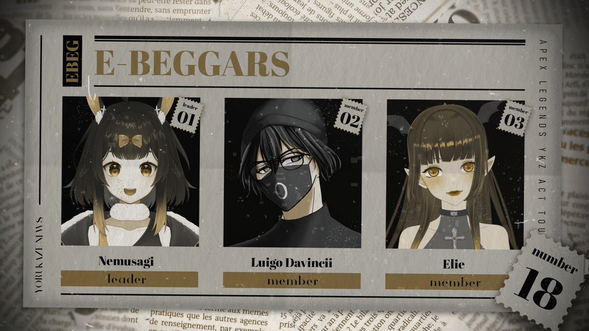 mouseCTRL (@mousectrl_aim) on Twitter photo Next up is our beloved E-BEGGARS!
Members:
Nemusagi 🐰(<a href="/nemusagii/">Nemusagi VT ⚠️🐰</a>)
Luigo Davincii 🕹️📸(<a href="/luigiodavincii/">LuigioDaVincii</a>)
Elie 🦇➕(<a href="/elielieze_/">エリ Elie 🦇➕</a>)
They'll be looking to put the lobby on their knees with their sheer strength!
#YKZACTAPEXLEGENDS Next up is our beloved E-BEGGARS!
Members:
Nemusagi 🐰(<a href="/nemusagii/">Nemusagi VT ⚠️🐰</a>)
Luigo Davincii 🕹️📸(<a href="/luigiodavincii/">LuigioDaVincii</a>)
Elie 🦇➕(<a href="/elielieze_/">エリ Elie 🦇➕</a>)
They'll be looking to put the lobby on their knees with their sheer strength!
#YKZACTAPEXLEGENDS