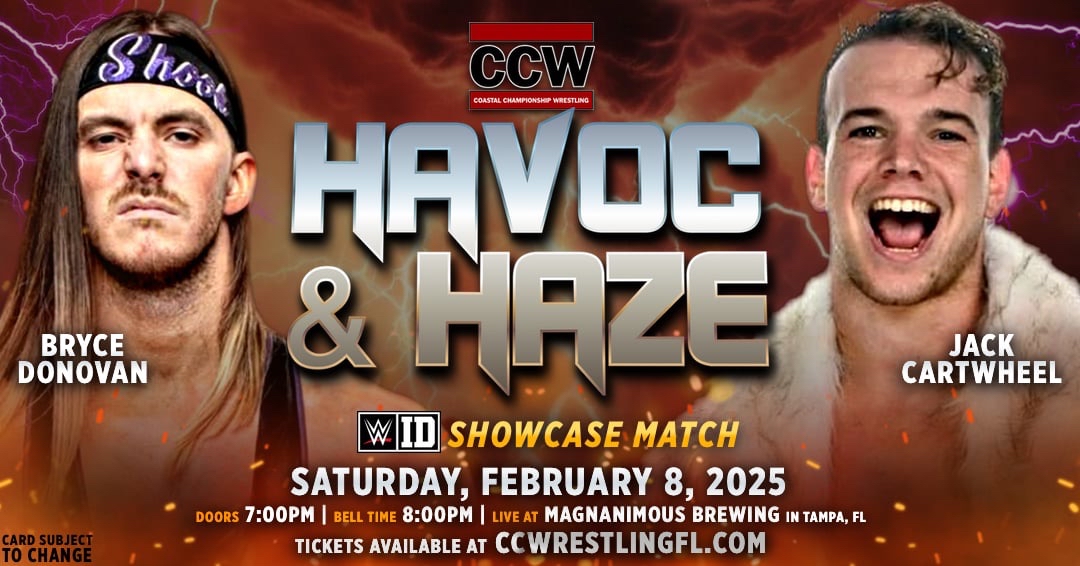 WWE ID (@wweid) on Twitter photo MATCH ANNOUNCEMENT....
<a href="/CCWAliveTV/">Coastal Championship Wrestling</a> will host its first WWE ID Official Match!
<a href="/jackcartwheel/">๐คธ</a> vs. <a href="/BryceDShook/">Bryce Donovan</a> is set for February 8th in Tampa, FL! MATCH ANNOUNCEMENT....
<a href="/CCWAliveTV/">Coastal Championship Wrestling</a> will host its first WWE ID Official Match!
<a href="/jackcartwheel/">๐คธ</a> vs. <a href="/BryceDShook/">Bryce Donovan</a> is set for February 8th in Tampa, FL!