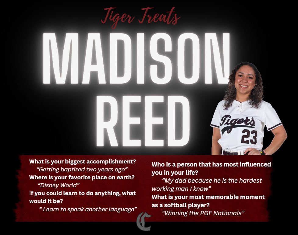 ⭐️ Tiger Treats ⭐️

Let's Get To Know Lady Tiger Freshman Madison Reed!!