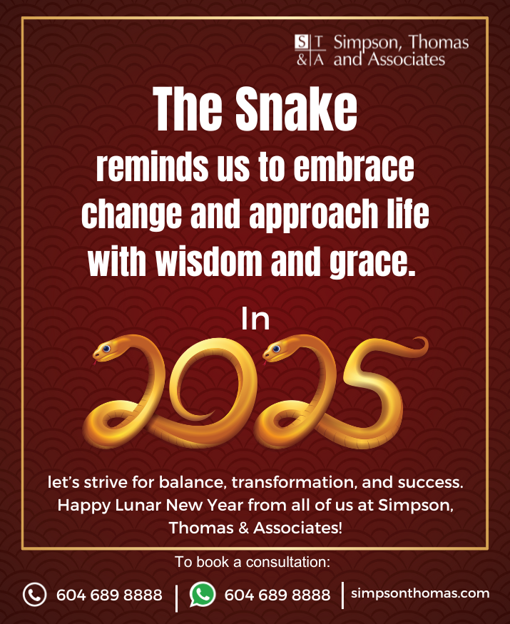 STAlawyers's tweet photo. As the Lunar New Year unfolds, let the wisdom of the Snake guide us. Here's to embracing change with grace and seeking balance in our lives. Wishing everyone a transformative 2025 filled with success! #HappyLunarNewYear #SnakeYear2025 #WisdomAndBalance #SimpsonThomasCares https://t.co/AJDuXBWDF6