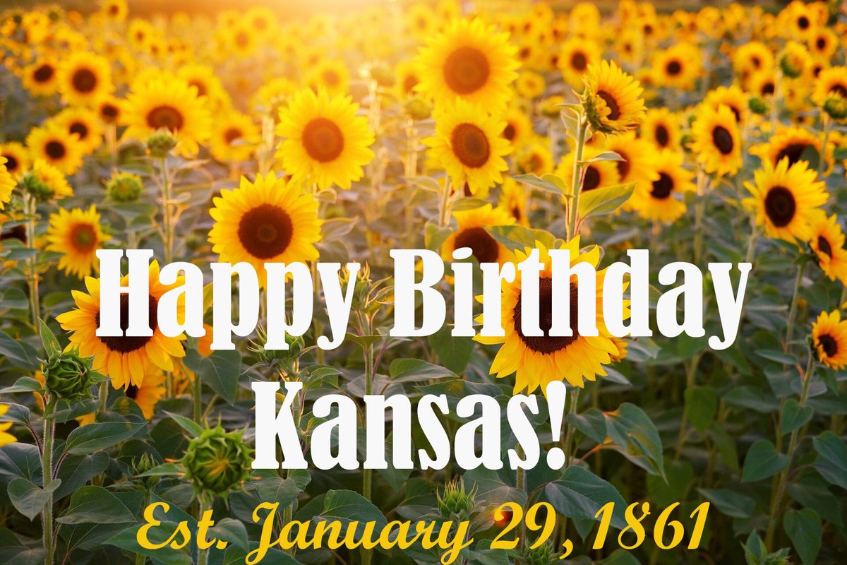 Happy Kansas Day!  🌻 Kansas Day is a holiday in Kansas that is celebrated annually on January 29 to commemorate the anniversary of the state's 1861 admission to the Union. It was first celebrated in 1877 by schoolchildren in Paola, Kansas. #KansasDay #HappyBirthdayKansas