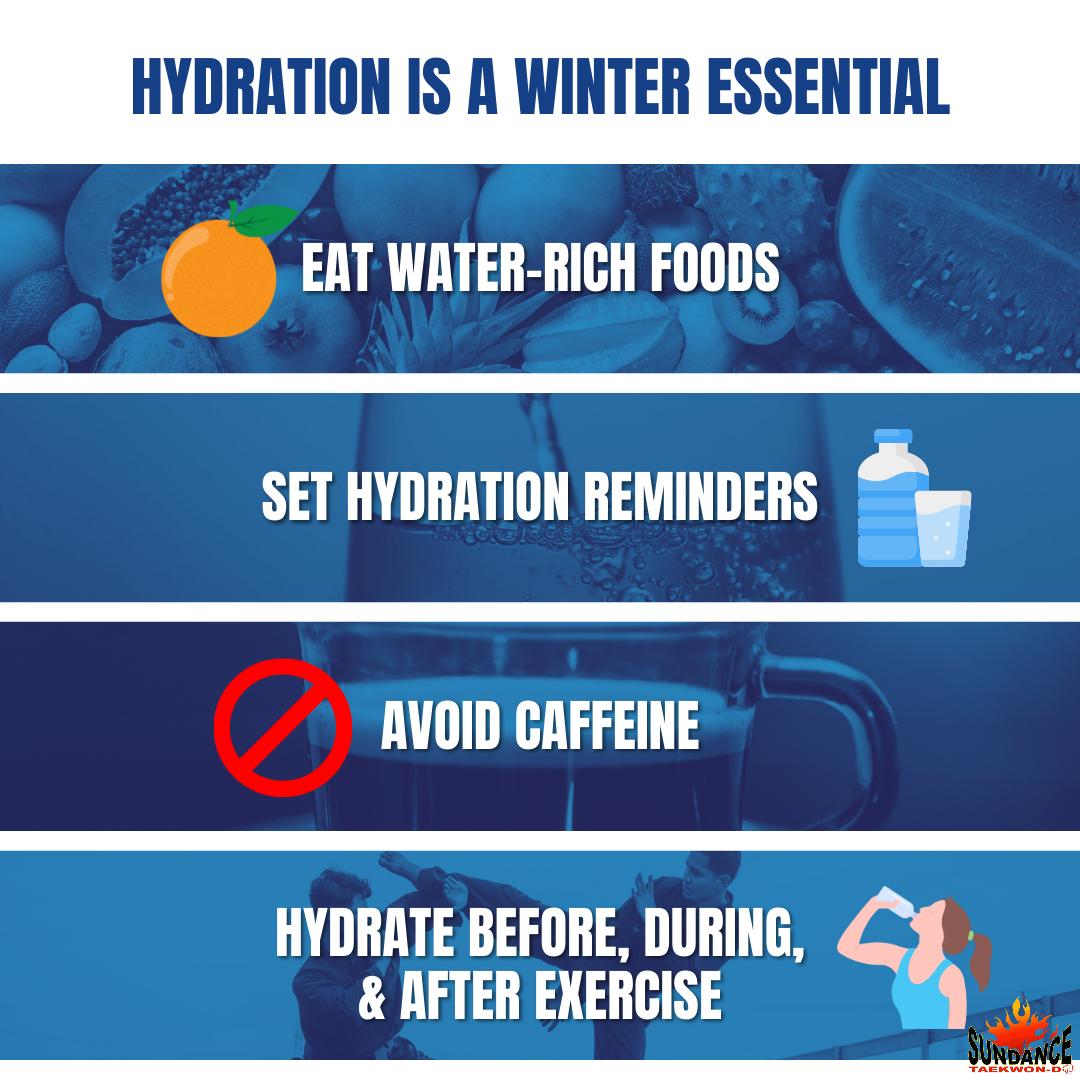 💧 Staying Hydrated In The Winter Is Just As Important As In The Summer! ❄️

While the cold air might not make you feel thirsty, your body still loses moisture through breathing, indoor heating, and physical activity 🥋. Proper hydration is still a necessity — even in the cold...
