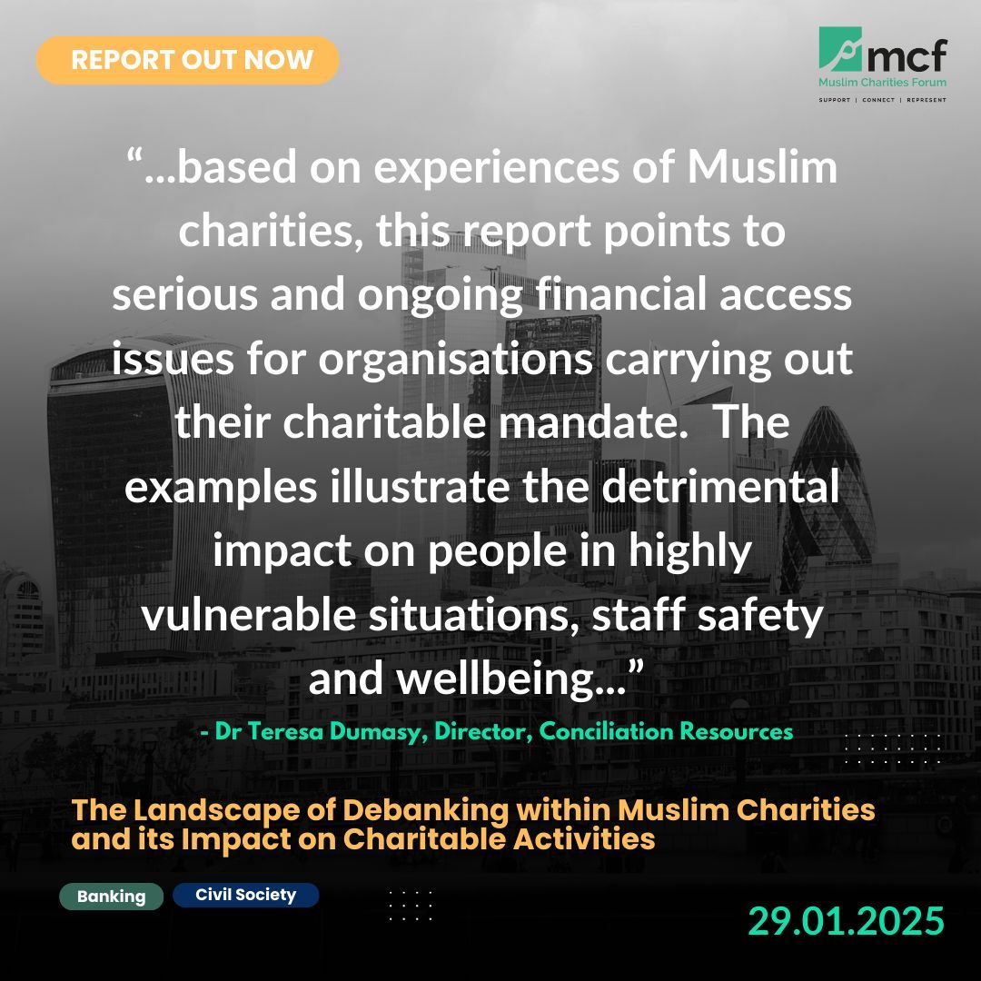 Conciliation Resources (@crbuildpeace) on Twitter photo The latest report from <a href="/muslimcharities/">Muslim Charities Forum (MCF)</a> exposes the shocking reality of the impact of unfair banking sanctions on Muslim-led charities. The report, with a foreword from our Director of Research <a href="/CrDumasy/">Teresa Dumasy</a>, is available to download here: buff.ly/3CsftoR #DeRiskingRisksLives The latest report from <a href="/muslimcharities/">Muslim Charities Forum (MCF)</a> exposes the shocking reality of the impact of unfair banking sanctions on Muslim-led charities. The report, with a foreword from our Director of Research <a href="/CrDumasy/">Teresa Dumasy</a>, is available to download here: buff.ly/3CsftoR #DeRiskingRisksLives