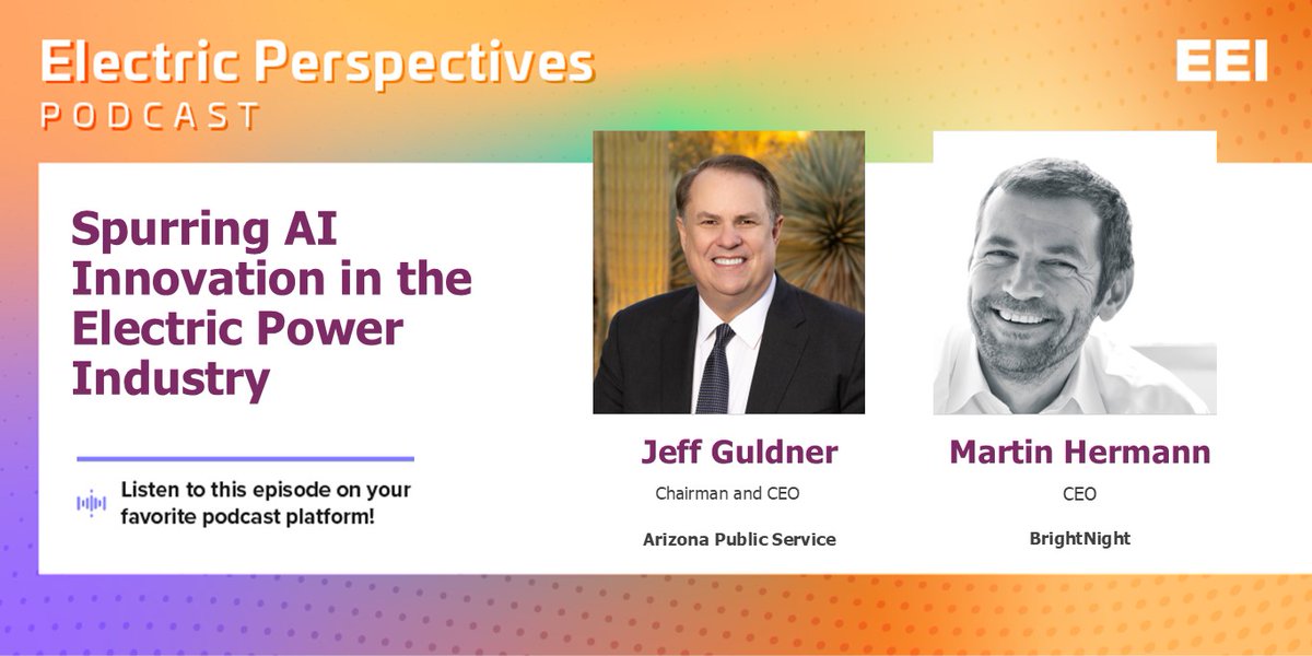 #ICYMI: On the latest #ElectricPerspectivesPodcast episode, <a href="/apsFYI/">APS</a> Chairman and CEO Jeff Guldner and <a href="/BrightNightpwr/">BrightNight</a> CEO Martin Hermann discuss how AI is helping accelerate the deployment of clean energy, the ways in which electric companies are integrating AI into their