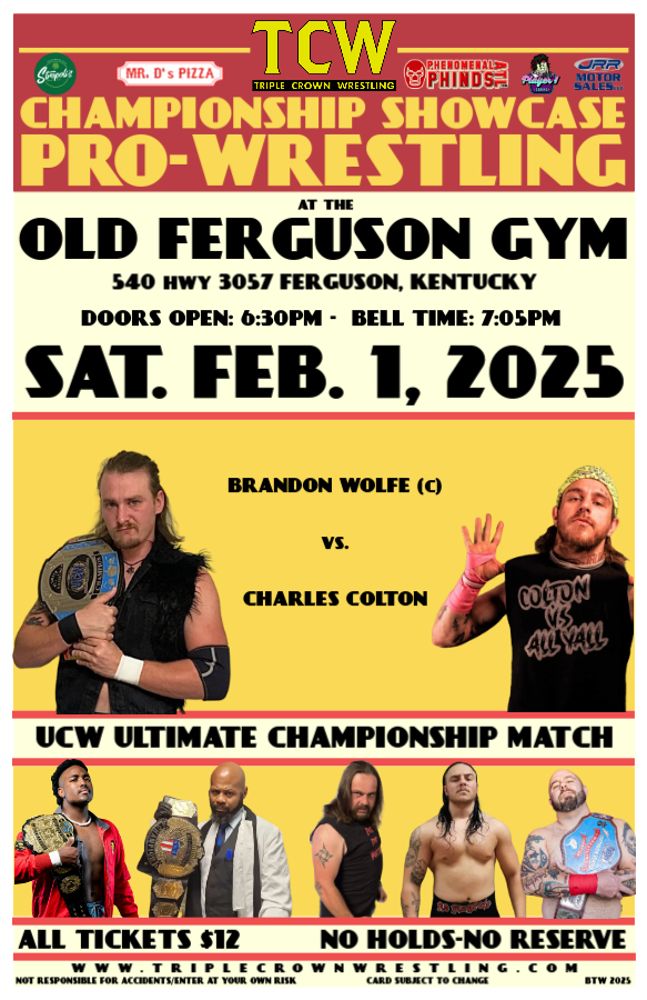 The_TripleCrown's tweet photo. 👑👑👑MATCH ALERT👑👑👑
UCW ULTIMATE CHAMPIONSHIP MATCH
Brandon Wolfe (c) vs. Charles Colton https://t.co/v9cQJiYlpZ