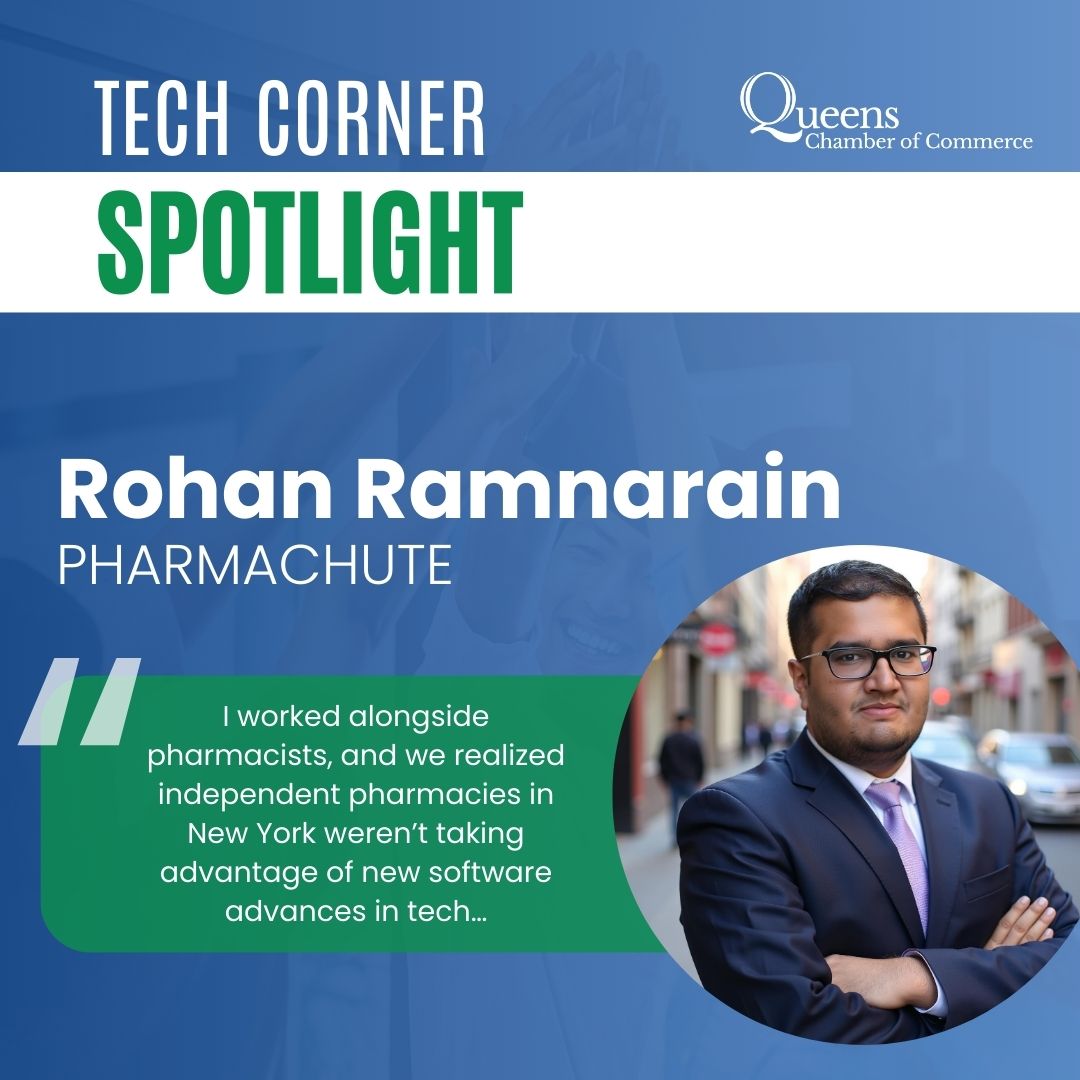 QueensChamber's tweet image. This January #QueensTechCorner features Rohan Ramnarain, founder of @Pharmachute1, a company that uses digital software to support independent pharmacies with e-commerce, digital advertising, and clinical trial recruitment. Click to learn more: queenstechcouncil.com/blog