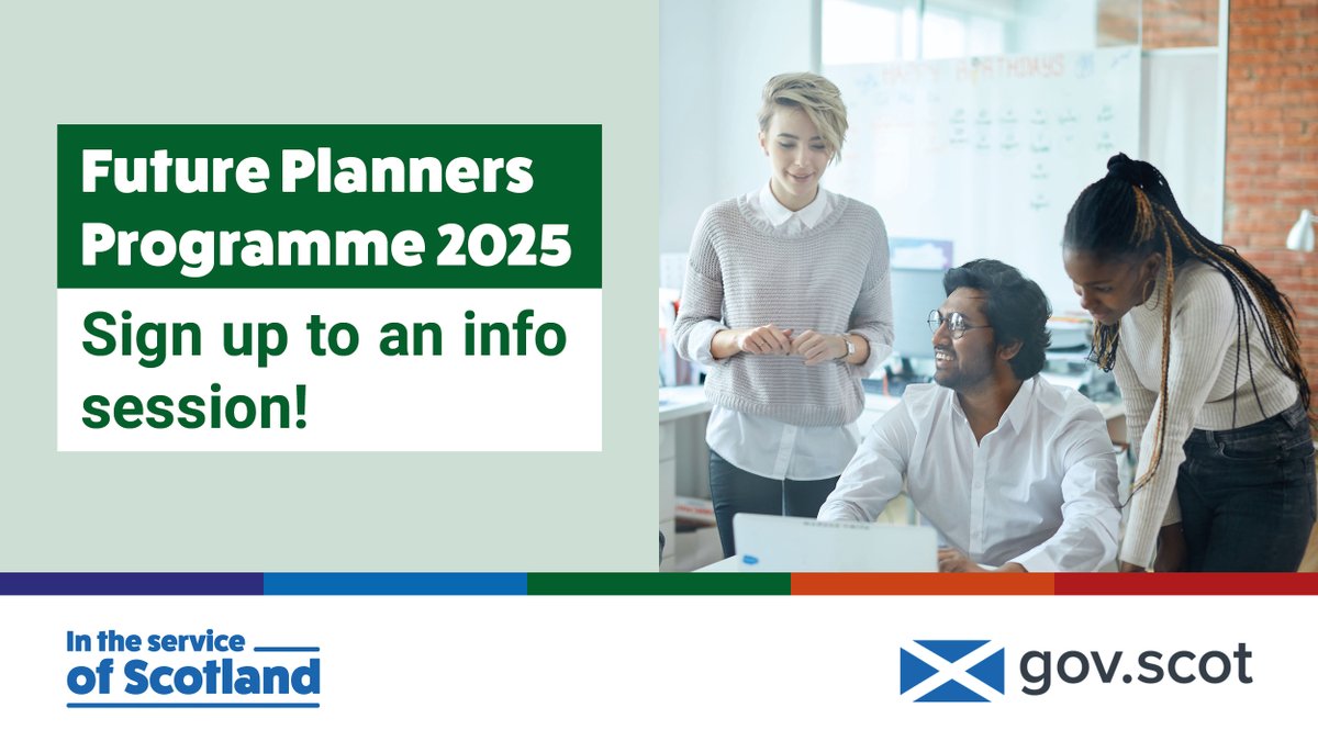 scotgovjobs's tweet image. Are you a looking for an exciting #GraduateScheme, where you can kick-start a career in #Planning?

We will soon be launching our Future Planners Programme. 

Sign up to our online information session this Friday!👇

31 January, 12–1pm: ow.ly/buTW50UIivJ