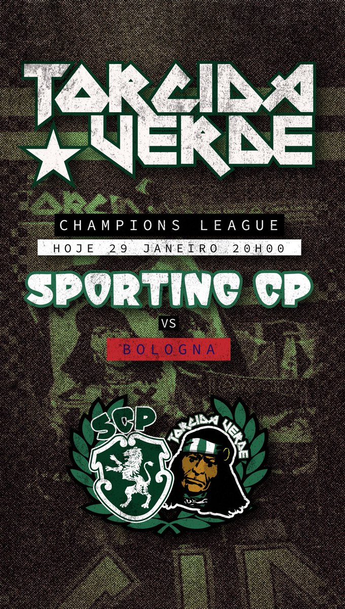📢 Hoje 29 Janeiro às 20h Sporting CP vs Bologna para a Liga dos Campeões. TODOS A ALVALADE! ⚪️🟢